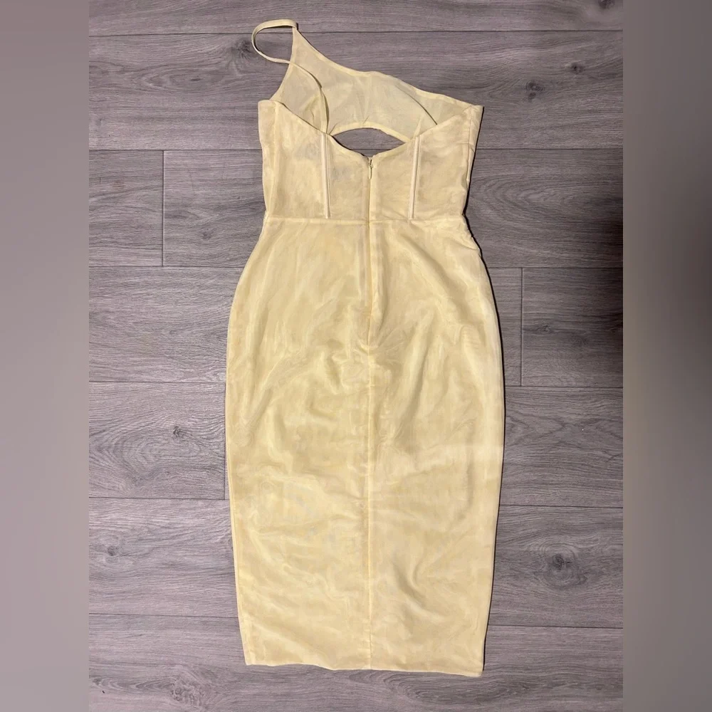 **SOLD** House of CB Mistress Rocks Lemon One Shoulder Corset Midi Dress - Picture 10 of 11